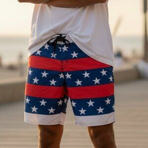 Hang 10 Patriotic Flag Board Shorts swim suit   Men's Sz 38‎